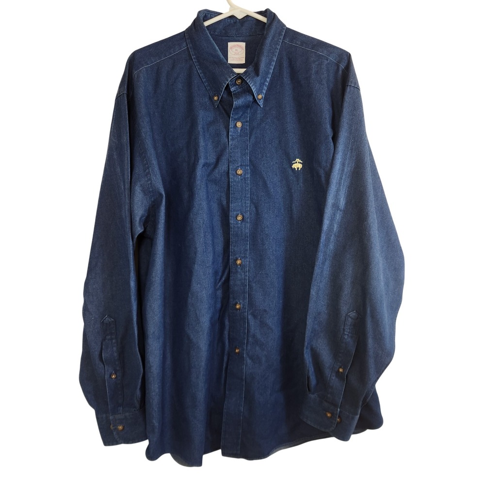 Brooks Brothers 346 Mens XL Blue Denim Long Sleeve Button Down Shirt All Cotton - Picture 2 of 12